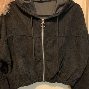 Corduroy black cropped hoodie